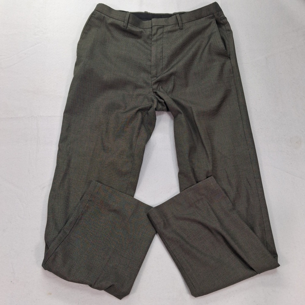 Axist Dress Pants Mens 34/34 Flat Front Brown Micro Pattern EUC